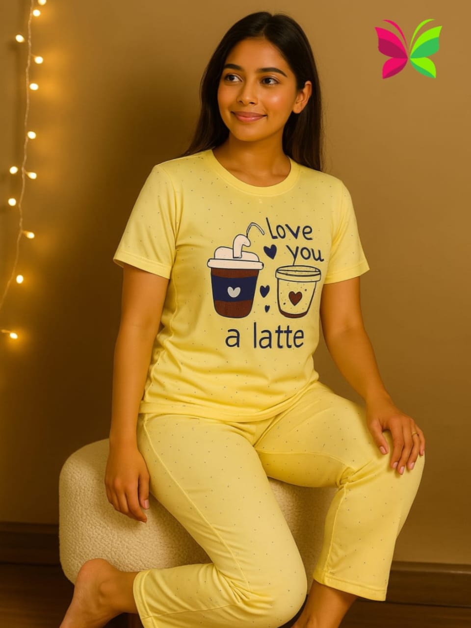 2 pis yellow printed cotton Lounger set